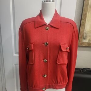 St. John Red Blazer with Gold Buttons
